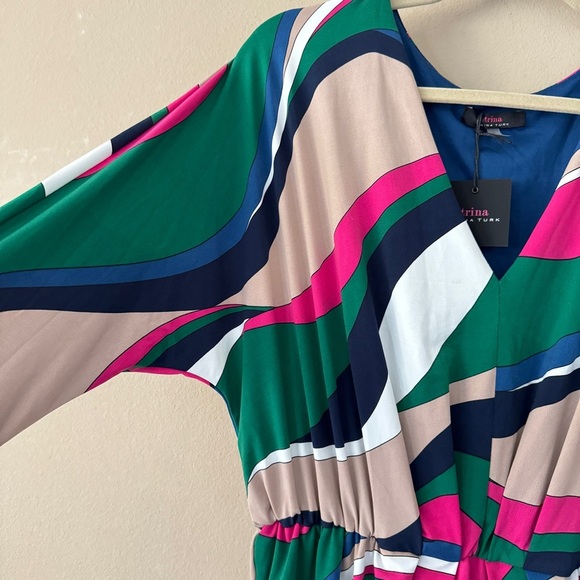 NWT TRINA TURK Trina Birch Dress Multi V-Neck Dolman Sleeve Size L - Picture 4 of 9
